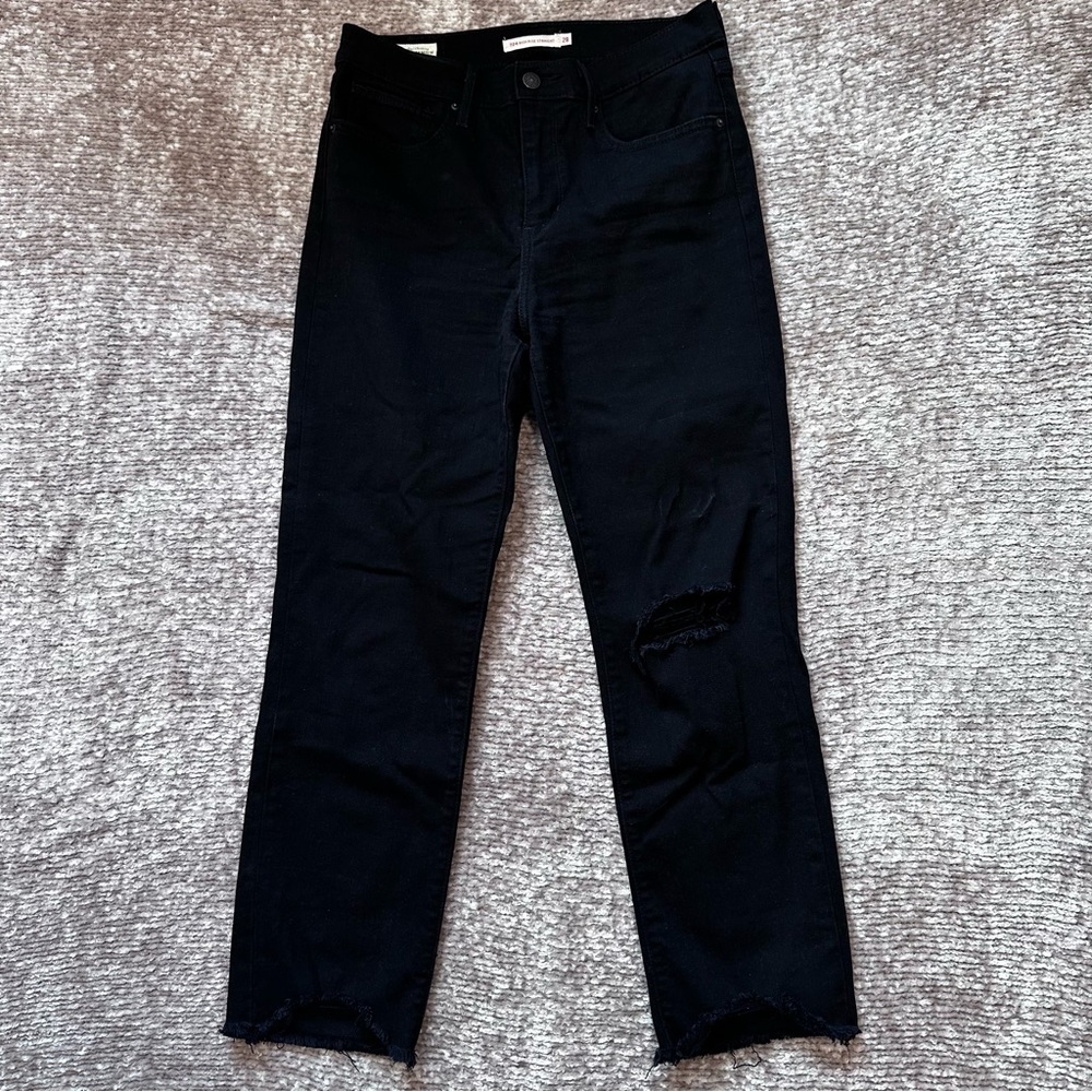 Levi's 724 High Rise Straight Black Distressed Jean